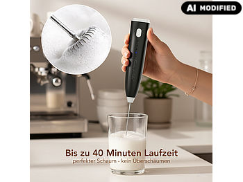 Rosenstein & Söhne Hand Milchaufschäumer: 2in1-Akku-Milchaufschäumer, 800 mAh, 3 Geschwindigkeiten; 2 Aufsätze (Milchaufschäumer elektrisch)