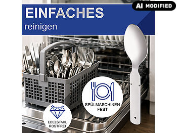 Rosenstein & Söhne Camping-Essbestecke: 4er-Set 4-teiliges Edelstahl-Camping-Besteck-Set (Kompaktes Camping-Eßbesteck)