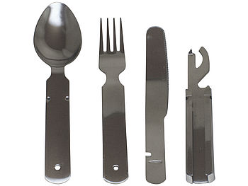 Rosenstein & Söhne Camping-Essbestecke: 4er-Set 4-teiliges Edelstahl-Camping -Besteck-Set (Kompaktes Camping-Eßbesteck)