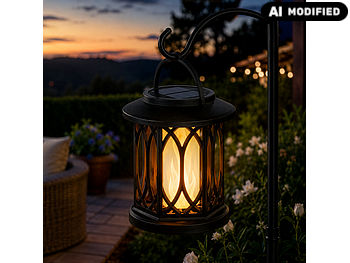Lunartec Solar Laterne Aufhängen: 4er-Set Solar-Gartenlaternen mit Flammeneffekt-LEDs, Lichtsensor, Akku (Solarbetriebene Flammenlicht Laterne)