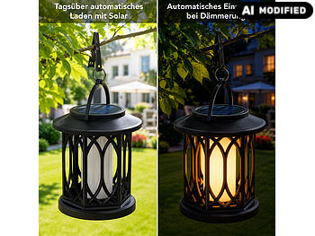 Lunartec Solar Laterne Outdoor: 2er-Set Solar-Gartenlaternen mit Flammeneffekt-LEDs, Lichtsensor, Akku (Solar Flammenlaterne)
