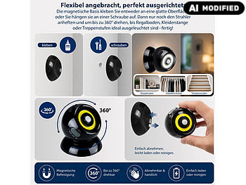 Luminea LED Strahler kabellos: 4er-Set Akku-COB-LED-Strahler, Bewegungssensor, 360°, 100 lm, schwarz (Akku LED-Lampe mit Bewegungsmelder)