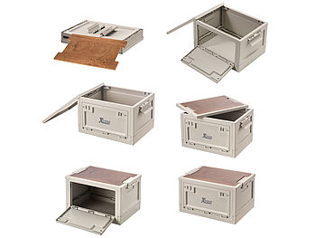 Xcase Campingbox: 2er-Set Aufbewahrungsboxen mit Deckel & MDF-Ablage, je 30 l, faltbar (Transportboxen)