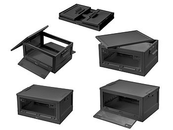 Xcase Kisten mit Deckel: 8er-Set faltbare Aufbewahrungsboxen mit Deckel, 8 Rollen, 45l, schwarz (Aufbewahrungsbox mit Sichtfenster)