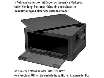 Xcase Kisten mit Deckel: 8er-Set faltbare Aufbewahrungsboxen mit Deckel, 8 Rollen, 45l, schwarz (Aufbewahrungsbox mit Sichtfenster)
