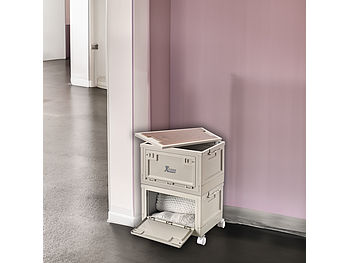 Xcase Stapelboxen mit Deckel: 2er-Set Aufbewahrungsboxen mit Rollen, mit Deckel & MDF-Ablage, je 30l (Aufbewahrung Boxen mit Deckel groß)