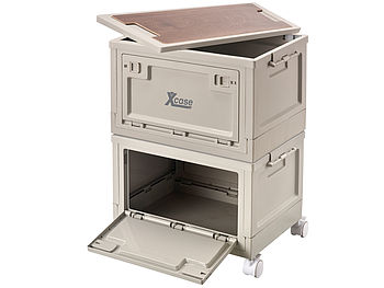 Xcase Stapelboxen mit Deckel: 2er-Set Aufbewahrungsboxen mit Rollen, mit Deckel & MDF-Ablage, je 30l (Aufbewahrung Boxen mit Deckel groß)