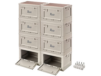 Xcase Kisten mit Deckel groß: 8er-Set Aufbewahrungsboxen mit Rollen, Deckel und MDF-Ablage, je 30 l (Boxen mit Deckel Kunststoff)