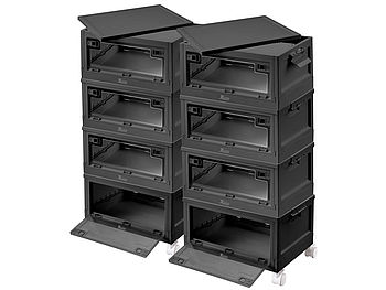 Xcase Kisten mit Deckel: 8er-Set faltbare Aufbewahrungsboxen mit Deckel, 8 Rollen, 45l, schwarz (Aufbewahrungsbox mit Sichtfenster)