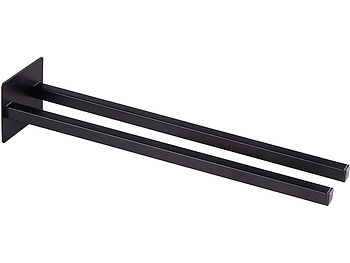 BadeStern Küchenhandtuchhalter: Zweiarmiger Handtuchhalter, ohne Bohren, Edelstahl, 39 cm, schwarz (Geschirrhandtuchhalter)