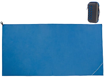 PEARL Mikrofaser-Saunatuch: Mikrofaser-Handtuch mit Tasche, schnell trocknend, 200 x 100 cm, blau (Mikrofaser-Handtuch Reise)