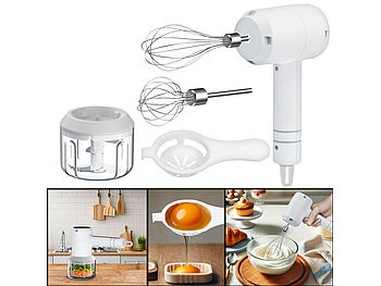 Rosenstein & Söhne Handrührer: 3in1-Akku-Handmixer, Zerkleinerer und Schneebesen, USB, 20 Watt (Kaffeemühle)