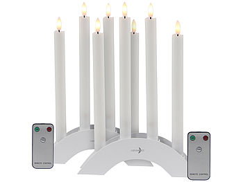 Lunartec Kerzenbogen: 8 Akku-LED-Stabkerzen mit Dochten, Bogen-Ladestation, Timer, w (LED-Kerzenständer)