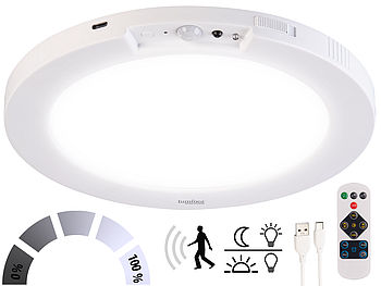 Luminea Akku Deckenleuchte: LED-Akku-Decken- und Wandleuchte, Bewegungssensor, Fernbedienung (Deckenlampe Akku)