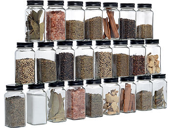 Rosenstein & Söhne leer-Gläser für Gewürze: 48er-Set Gewürzgläser mit Streueinsätzen, je 120 ml, 480 Etiketten (Gewürzbehälter-Set)