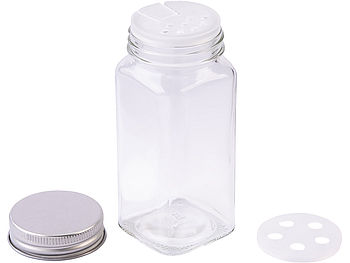 Rosenstein & Söhne Gewürzgläser für Kräuter: 24-Set Gewürzgläser, eckig, Streueinsätze, je 120 ml, 60 Etiketten (Gewürzdosen Sets)