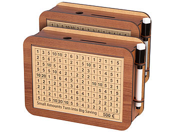 infactory Spardose XXL: 2er-Set Motivations- & Ziel-Spardosen aus Holz mit Stickern & Markern (Spardose für Sparziele)