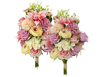 infactory Kunstblumen Rosen: 2er-Set künstliche Blumensträuße mit Stiel für DIY-Blumenarrangements (Kunstblumen Strauss)