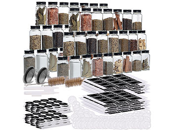 Rosenstein & Söhne leer-Gläser für Gewürze: 48er-Set Gewürzgläser mit Streueinsätzen, je 120 ml, 480 Etiketten (Gewürzbehälter-Set)