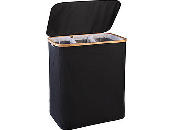 infactory Wäschesammler: Wäschekorb mit Deckel, 3 Fächer, 150 l, herausnehmbarer Wäschesack (Aufbewahrungsbox Holz)