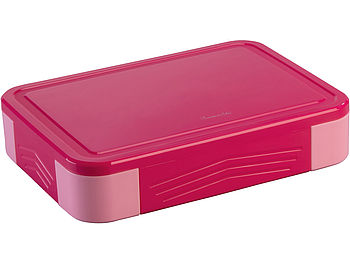 Rosenstein & Söhne Lunchbox mit Soßenbox: Brotdose mit 5 Fächern, kleine Soßenbox, 1300 ml, Gabel & Löffel, pink (Brotdose mit Verschlusslaschen)