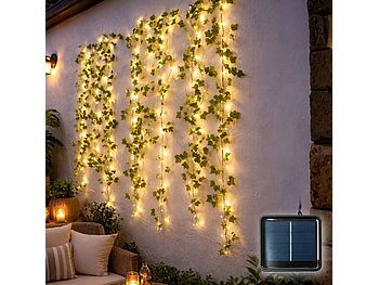 Lunartec Lichterkette Terrasse: LED-Solar-Efeu-Lichterkette mit 120 LEDs, 8 Modi, 12 Meter, IP44 (Solar Lichterketten Garten)