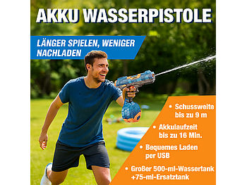 Speeron Kinder-Wasserpistole: 4er-Set Akku-Wasserpistolen mit großem Wassertank 500 ml (Akku Kinder Wasserpistole)