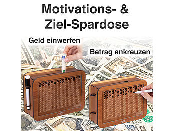 infactory Spardose XXL: 2er-Set Motivations- & Ziel-Spardosen aus Holz mit Stickern & Markern (Spardose für Sparziele)