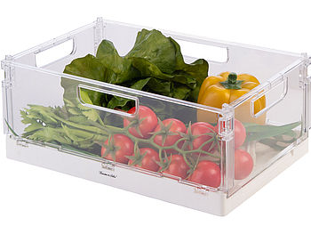 Rosenstein & Söhne Kühlschrankbox: 2er-Set faltbare Kühlschrank-Organizer, transparent, 31 x 20,5 x 13 cm (Faltbare Kühlschrank-Organizer-Box)