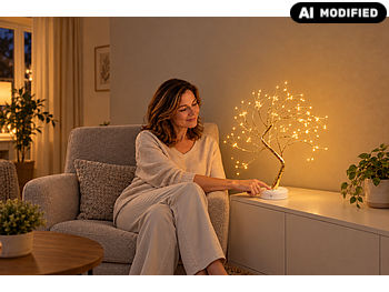 Lunartec LED Lichterbaum innen: 4er-Set LED-Lichterbäume mit 108 LEDs, USB- und Batteriebetrieb, 53 cm (Goldfarbener LED-Baum)