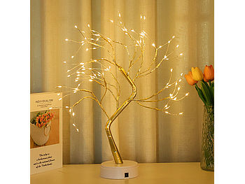 Lunartec LED Lichterbaum innen: 4er-Set LED-Lichterbäume mit 108 LEDs, USB- und Batteriebetrieb, 53 cm (Goldfarbener LED-Baum)