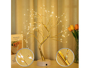 Lunartec LED Lichterbaum innen: 4er-Set LED-Lichterbäume mit 108 LEDs, USB- und Batteriebetrieb, 53 cm (Goldfarbener LED-Baum)