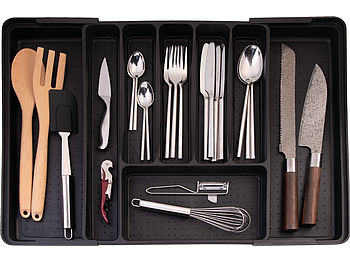 Rosenstein & Söhne Besteckschublade: 4er-Set Besteckkasten, ausziehbar: 30 auf 52,5 x 33,5 x 5,5 cm (ausziehbarer Besteckeinsatz)
