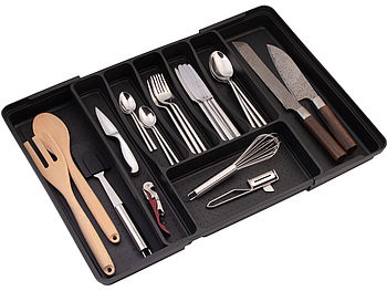Rosenstein & Söhne Besteckeinsatz: Besteckkasten für Schubladen, ausziehbar: 34,5 auf 59 x 42 x 5,5 cm (Schubladen Organizer Küche)