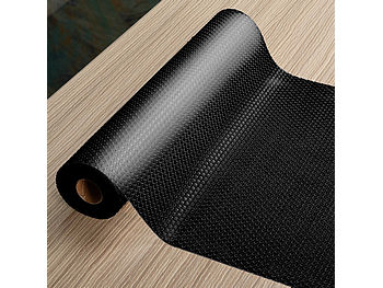 Rosenstein & Söhne Kühlschrank-Pad: Schubladen-Antirutschmatte, lebensmittelecht, 30 x 150 cm, schwarz (Schubladeneinlage für Kühlschrank)