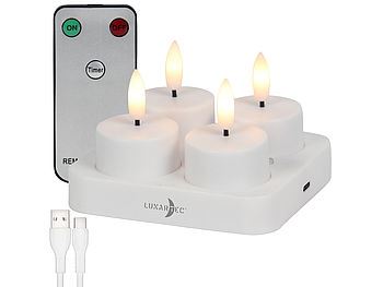Lunartec LED Kerzen: 4er-Set LED-Akku-Teelichter mit USB-Ladestation, Fernbedienung, Timer (Teelicht-Kerzen)