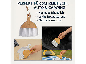 Sichler Besen-Kehrschaufel-Sets: 2er-Set Handfeger und Kehrschaufel aus Bambus und Kunststoff (Mini Besen- & Kehrschaufel-Set)
