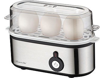 Rosenstein & Söhne Egg Cooker: Edelstahl-Eierkocher mit Messbecher, für bis zu 3 Eier, 210 Watt (Eierkocher mit Abschaltautomatik)