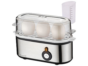 Rosenstein & Söhne Egg Cooker: Edelstahl-Eierkocher mit Messbecher, für bis zu 3 Eier, 210 Watt (Eierkocher mit Abschaltautomatik)