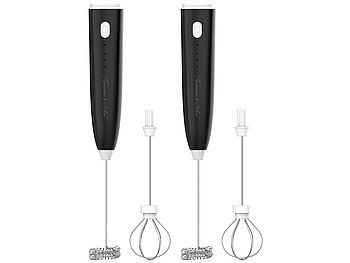Rosenstein & Söhne Hand Milchaufschäumer: 2er-Set 2in1-Akku-Milchaufschäumer, 800 mAh, 3 Stufen, 2 Aufsätze (Milchaufschäumer-Stick)