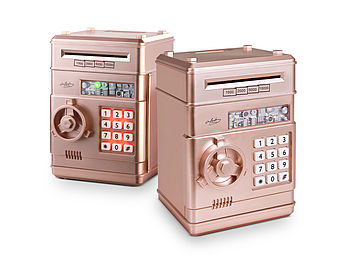 infactory Elektronische Spardose: 2er-Set Elektrische Kinder-Spardose, in Tresor-Form, Zahlencode, rosa (Batteriebetriebene Spardosen)