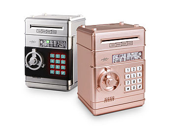 infactory Kinderspardosen: 2er-Set Elektrische Kinder-Spardose, Tresor, Zahlencode, rosa & silber (Kinder Geldtresor)