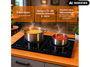 Rosenstein & Söhne Herdplatte: Doppel-Induktionskochfeld mit Touch-Bedienfeld, Timer, bis 3.500 Watt (Induktionsplatten)