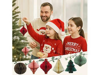 Britesta Weihnachtsdeko Set: 24er-Set Weihnachts-Deko zum Aufhängen, 3D-Ornamente aus Papier (Weihnachtsbaum Dekoration)
