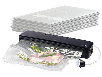 Rosenstein & Söhne Folienbeutel-Vakuumierer: 2in1-Vakuumierer mit 10 Folien je 20x25 cm und 50 Folien je 15x20 cm (Vakuumierer Folienschweißgeräte)
