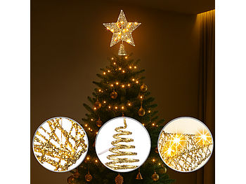 Luminea Baumspitze: Weihnachtsbaumspitze Stern mit 20 LEDs, Ø 25 cm, golden, Glitzereffekt (Weihnachtsbaumsterne)