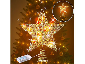 Luminea Baumspitze: Weihnachtsbaumspitze Stern mit 20 LEDs, Ø 25 cm, golden, Glitzereffekt (Weihnachtsbaumsterne)