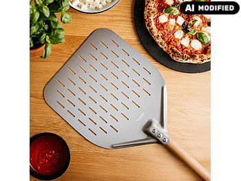Pelle à Pizza Perforée En Aluminium Avec Manche Bois - Idéale Cuisson Et Retournement