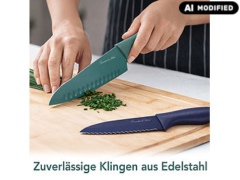 Rosenstein & Söhne Messerset: 6-teiliges Edelstahl-Küchenmesser-Set, Antihaftbeschichtung, bunt (Antihaftbeschichtung Messer)