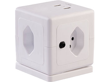revolt Steckdosenwürfel: CH: 4-fach-Steckdosen-Würfel mit USB-C, A PD 20W & 2x, QC, Halterung (USB C Netzteil)